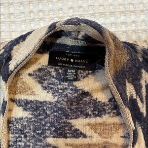 Lucky Brand Navy and Cream Printed Open-Front Cardigan